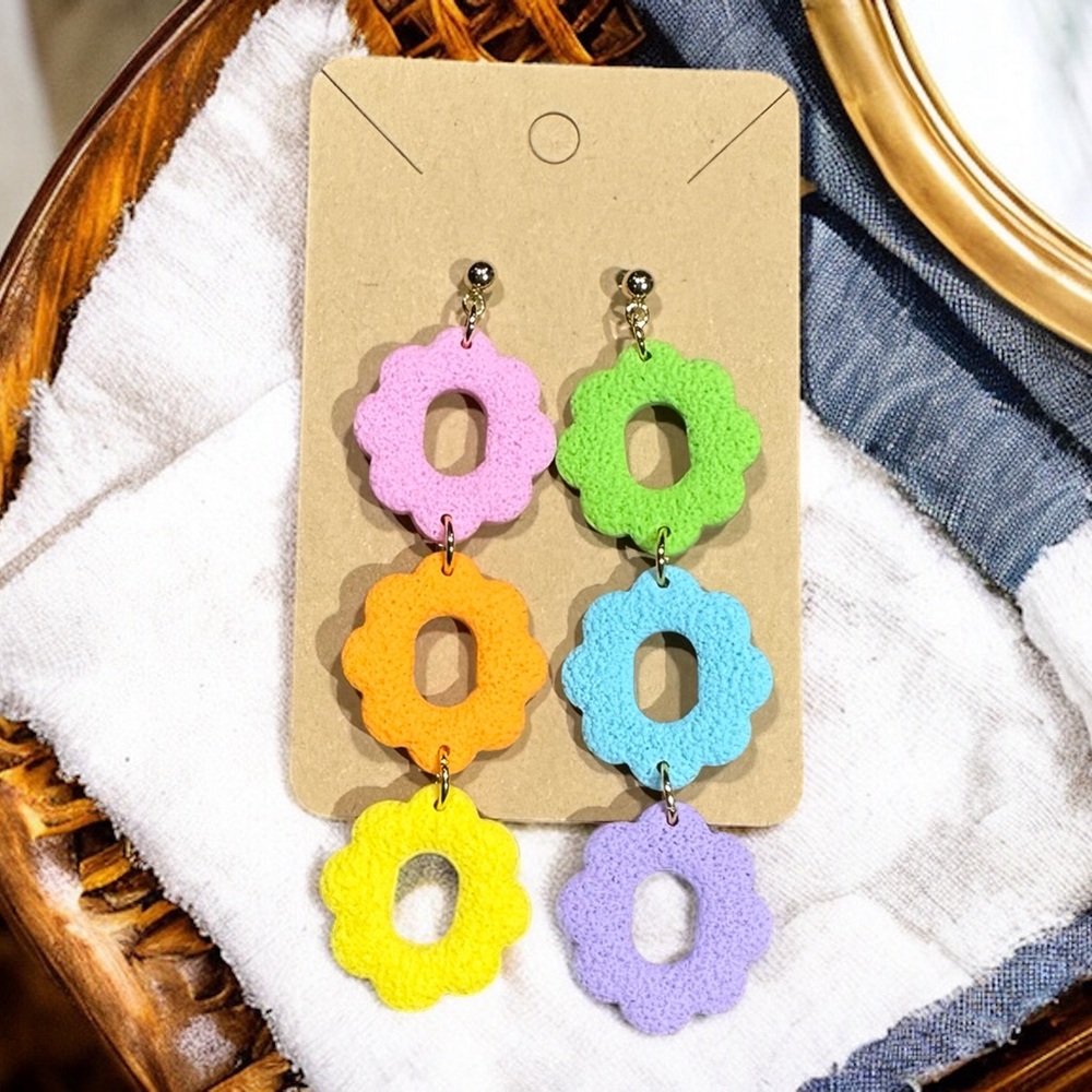 Pastel Flower Dangle Polymer Clay Earrings